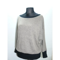 Cieplutki sweter KIMONO ze ściągaczami - złoty beż z czernią